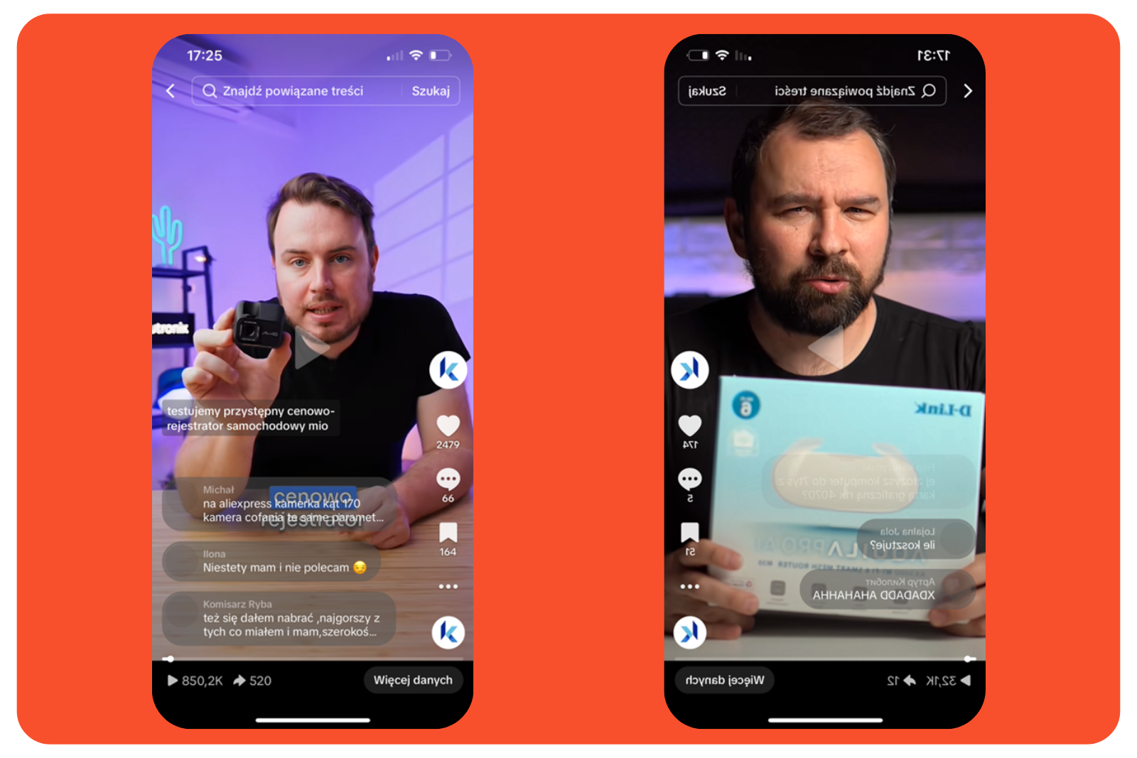 screeny pokazujące współpracę z influencerami w ramach kampanii dla firmy Komputronik