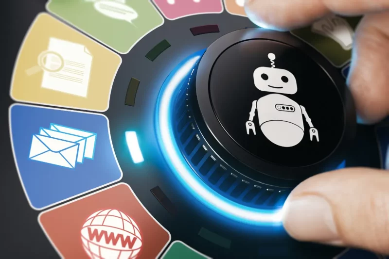 symbol AI reprezentujący pomoc AI w analityce internetowej, w tym w GA4
