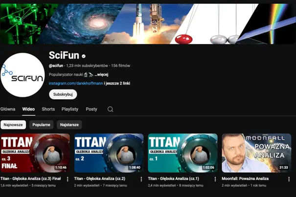 Screen z YouTube - z kanału SciFun - jako przykład slow postingu w SoMe