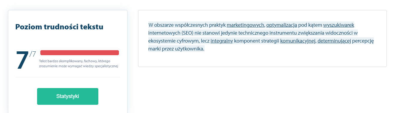 screen z Jasnopisu czyli programu sprawdzającego m.in. zasady prostego języka