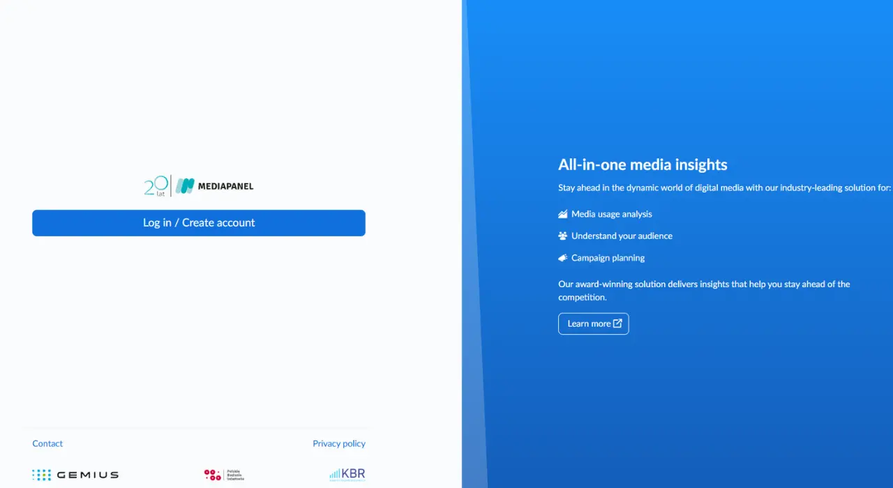 screen z widoku logowania Gemius Mediapanel
